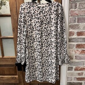 LOFT‎ Dress Women's Animal Print Pleated Cuffs Long Sleeve Size 14